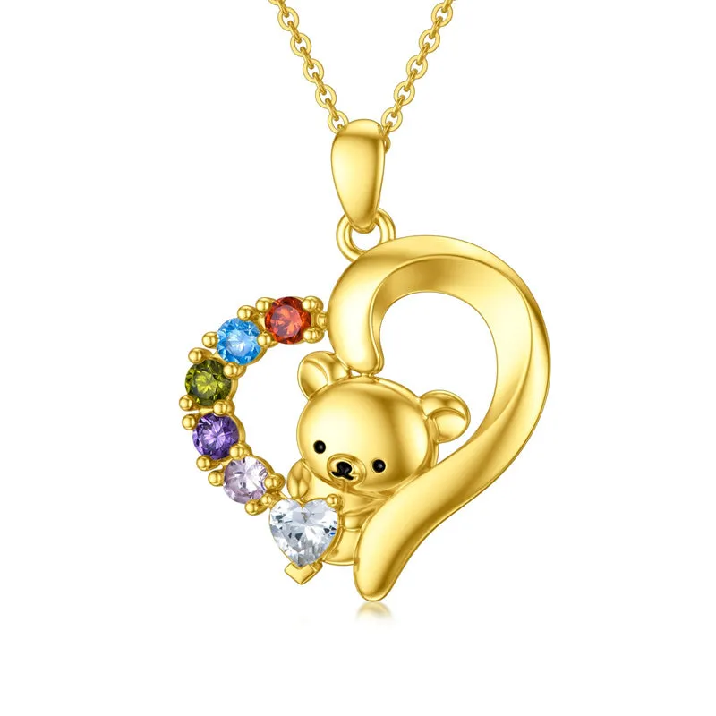 14K Real Gold Bear Necklace for Women Yellow Gold Cute Animal Necklace Jewelry Gift for Birthday Christmas Gold Chain 16-18