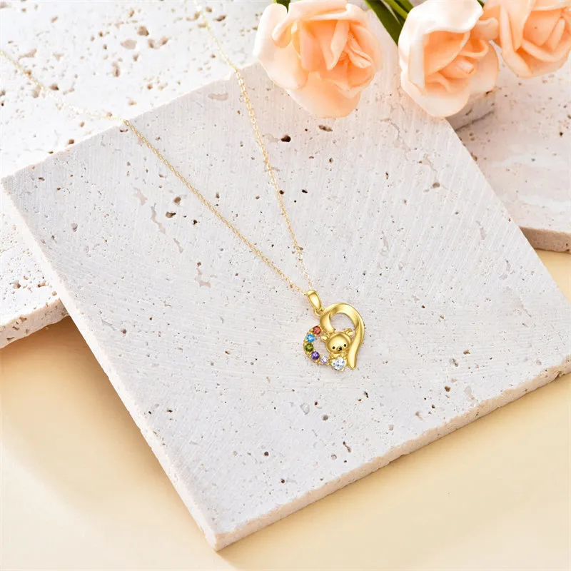 14K Real Gold Bear Necklace for Women Yellow Gold Cute Animal Necklace Jewelry Gift for Birthday Christmas Gold Chain 16-18