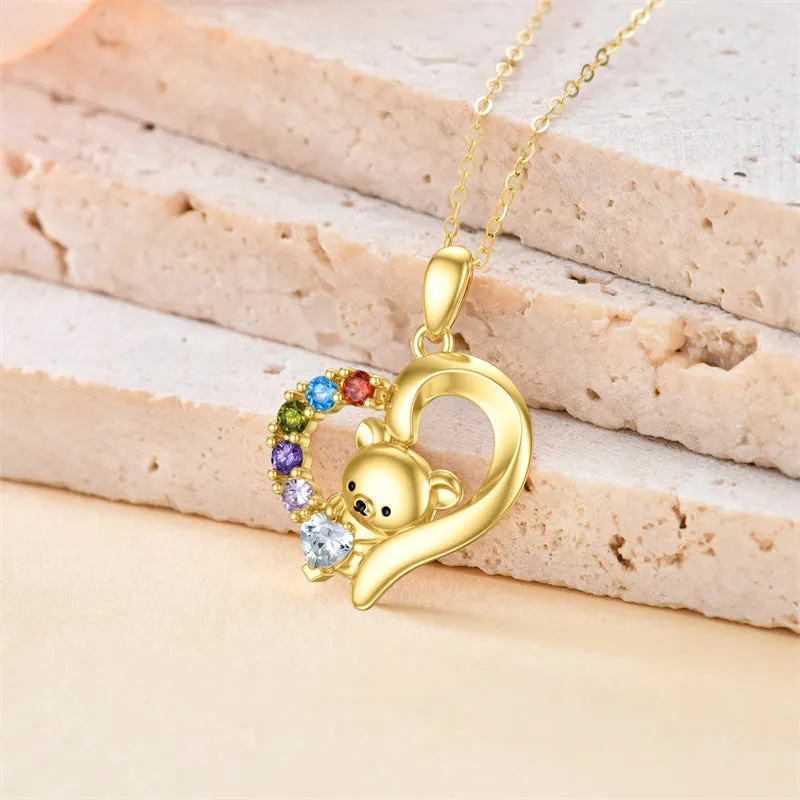 14K Real Gold Bear Necklace for Women Yellow Gold Cute Animal Necklace Jewelry Gift for Birthday Christmas Gold Chain 16-18