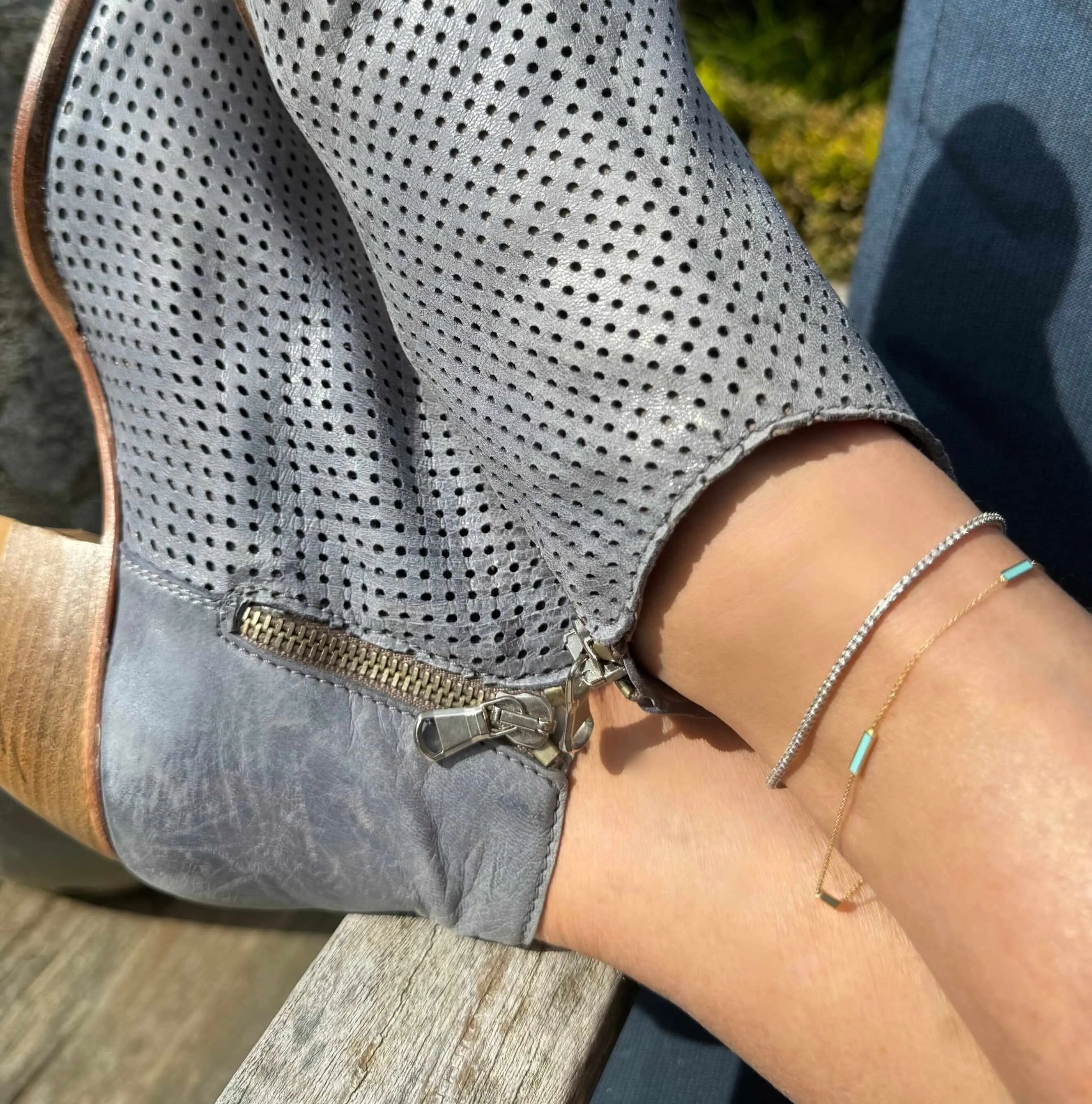 14K Turquoise Blue Enamel Bar Chain Anklet