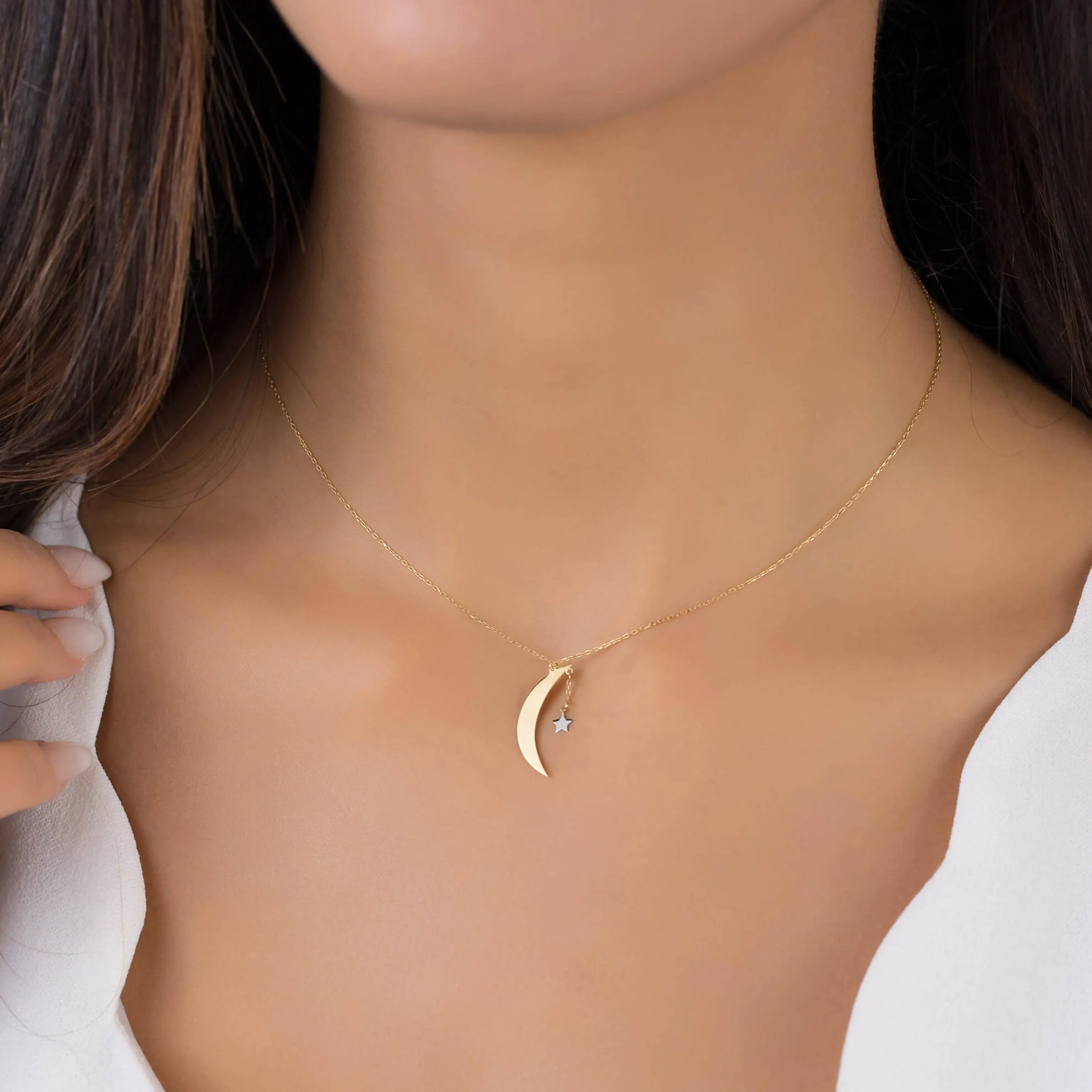 18K Gold Crescent Moon Star Necklace - Garo Boyadjian