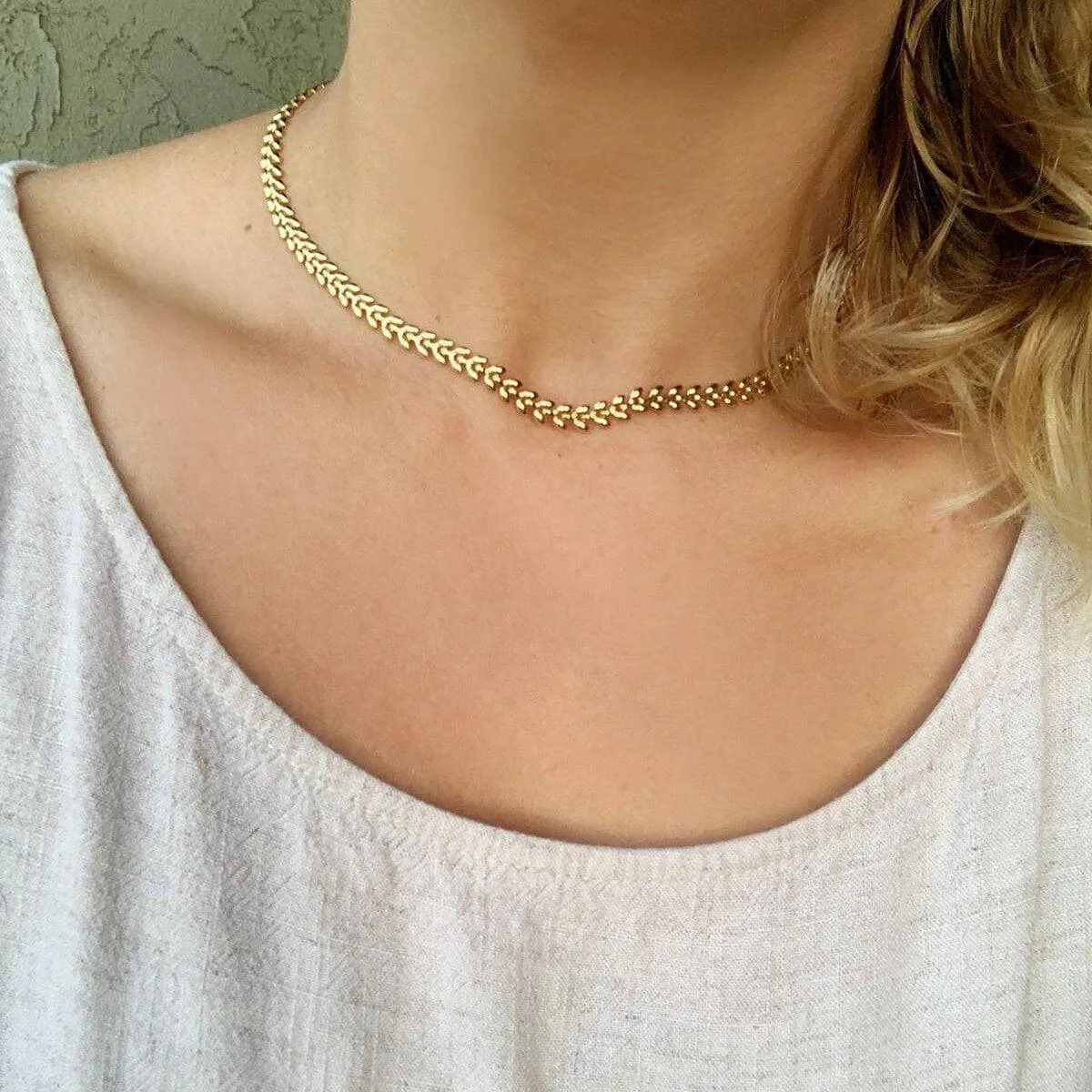 18k Gold Filled Leaf Choker Necklace