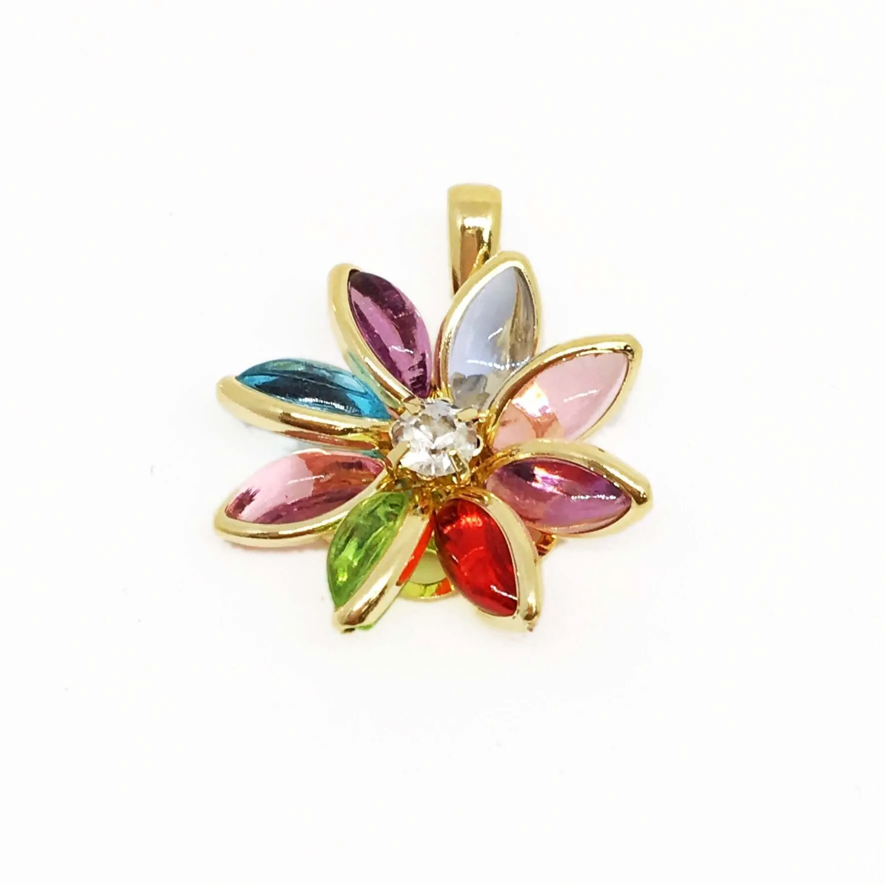 18k Gold Filled Multicolor Flower Pendant and Necklace