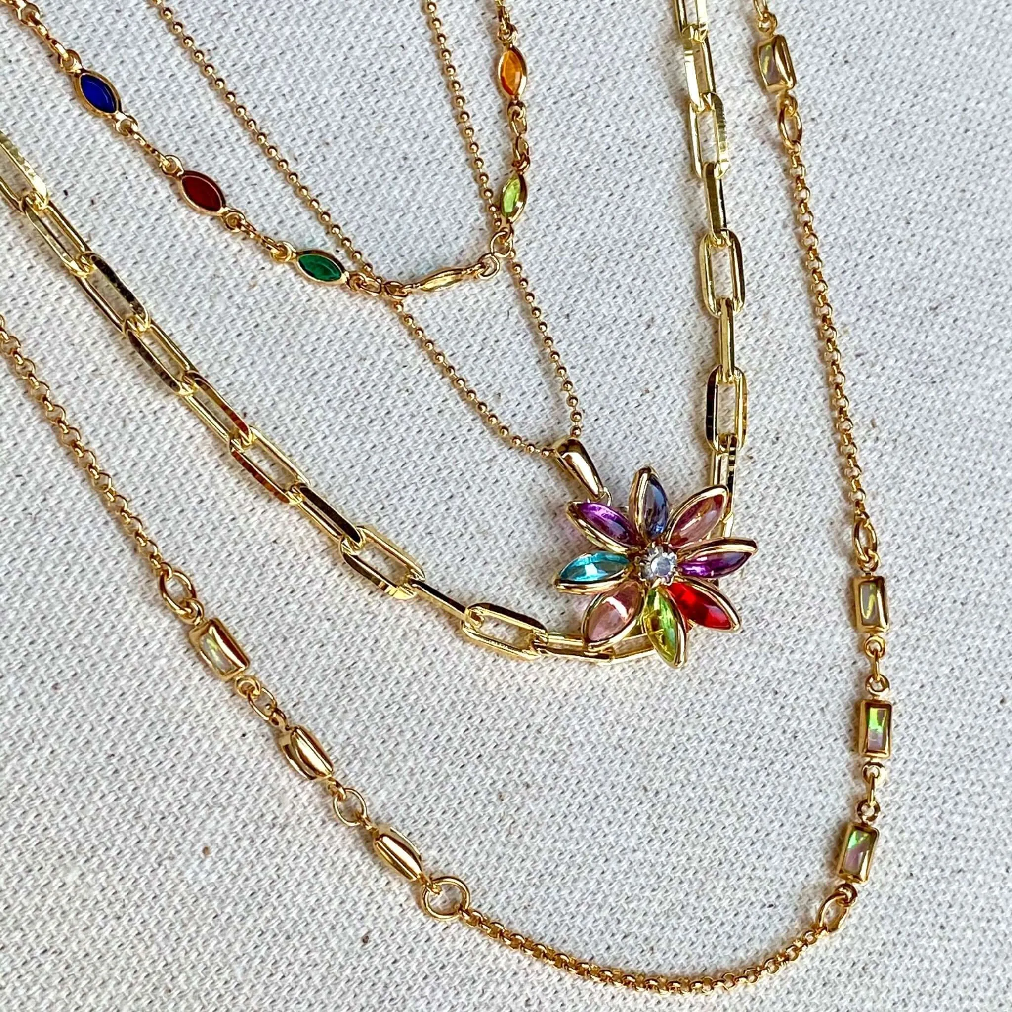 18k Gold Filled Multicolor Flower Pendant and Necklace