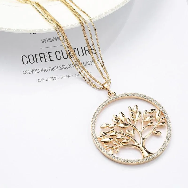 18K Gold Plated Silver Crystal Tree of Life Pendant Necklace for Women