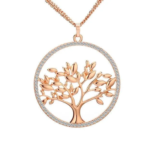 18K Gold Plated Silver Crystal Tree of Life Pendant Necklace for Women