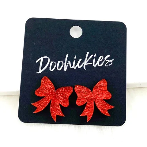 18mm Glitzy Bow Studs - Red Saffiano