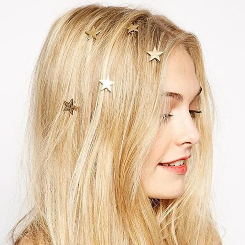 1PCS2016 latest gold stars coil spring clips hairpin Hair Jewelry for woman girl head accessories Wedding