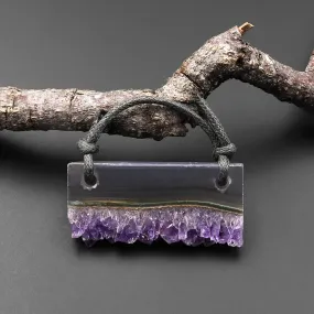 2 Hole Pendant Natural Smoky Quartz Purple Amethyst Stalactite Druzy Pendant Drilled Flat Slice Rectangle