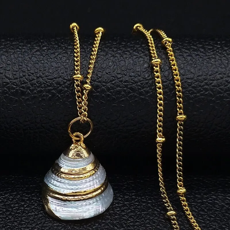 2022 Fashion Stainless Steel Shell Necklaces for Women Gold Color Necklaces & Pendants Jewelry colier femme N19079