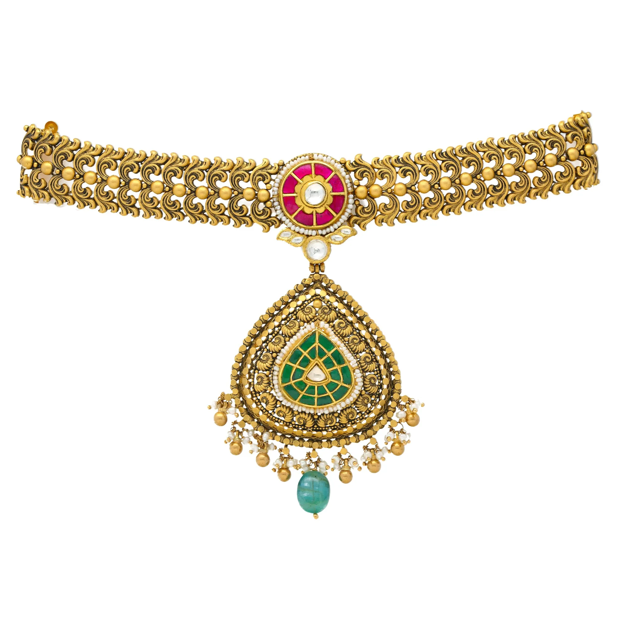 22K Antique Gold Chandbali Choker Set (101.9gm)