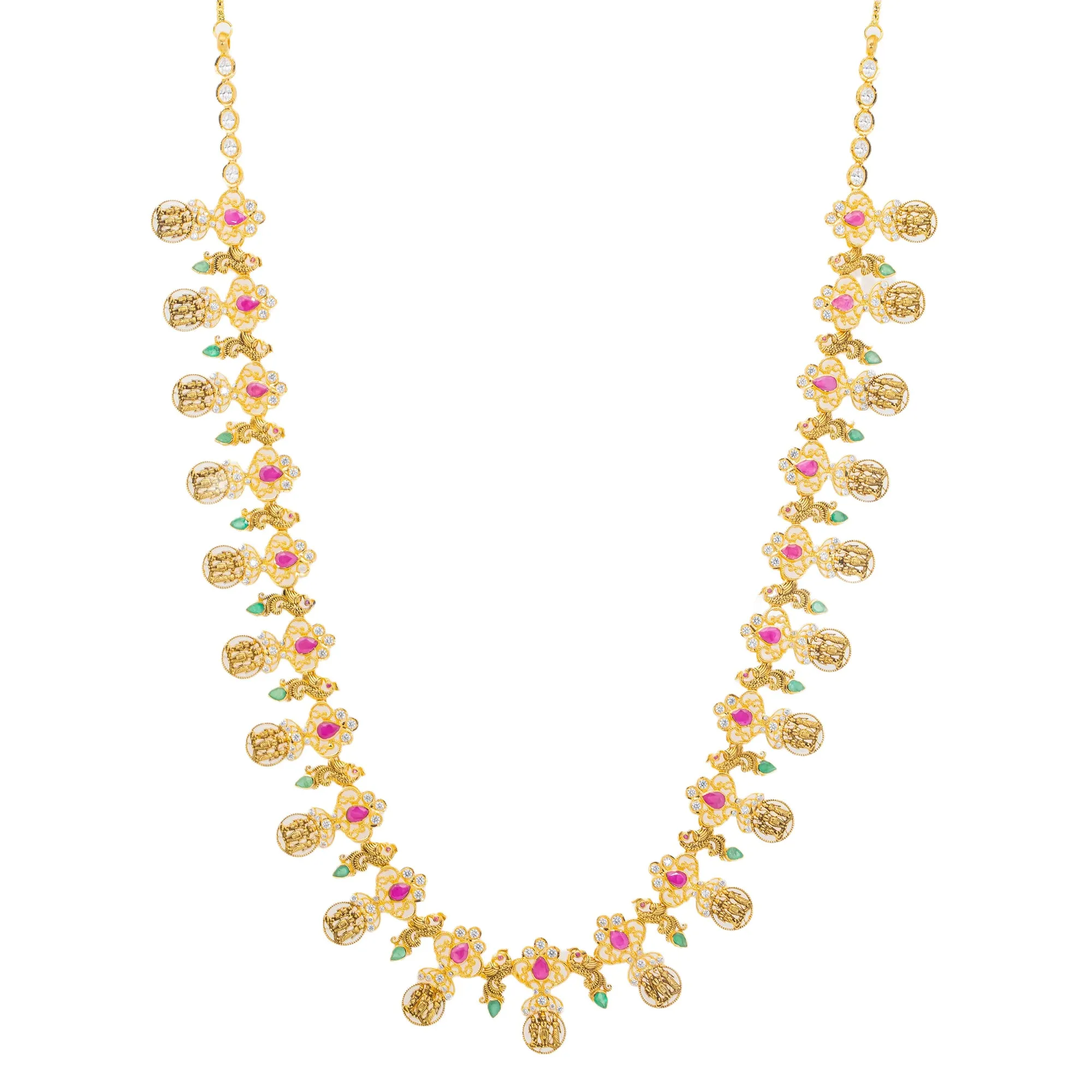 22K Yellow Gold & Multi-Stone Long Temple Necklace (76.6gm)