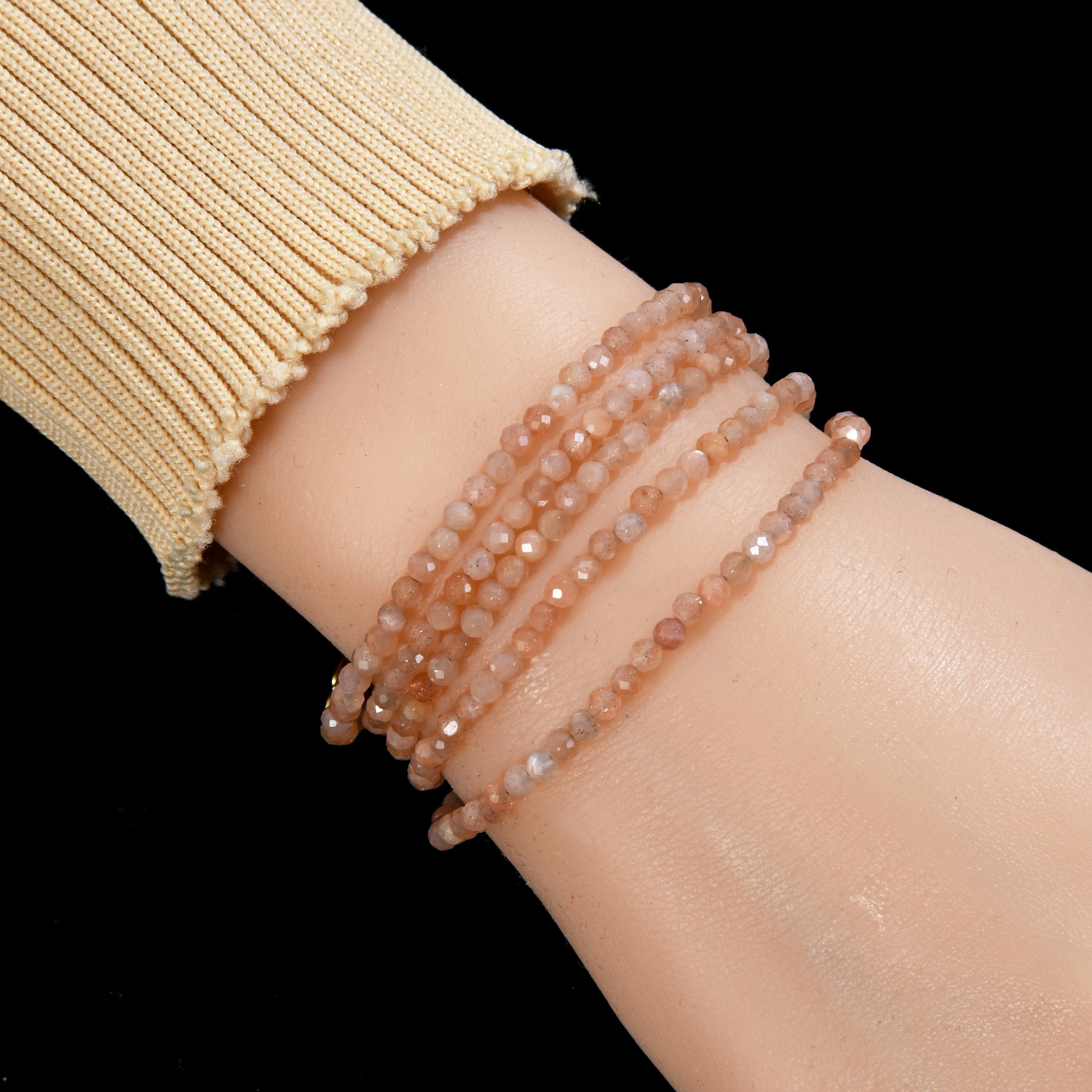 3mm Peach Moonstone Faceted 31 Necklace / Multi Wrap Bracelet