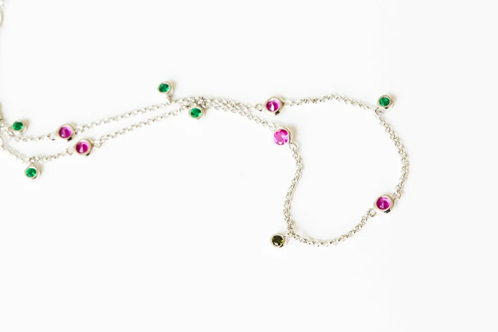 925 pink green CZ anklet-bk