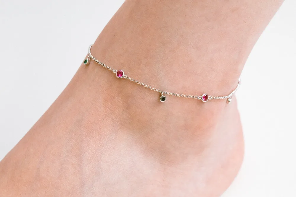 925 pink green CZ anklet-bk