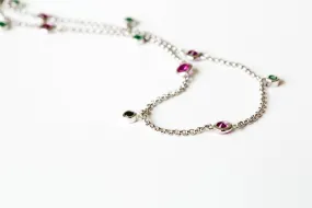 925 pink green CZ anklet-bk