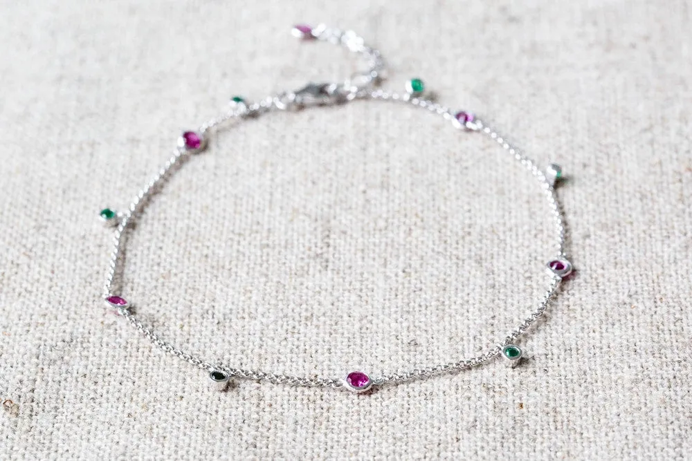 925 pink green CZ anklet-bk