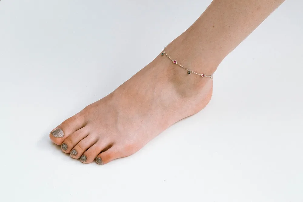 925 pink green CZ anklet-bk