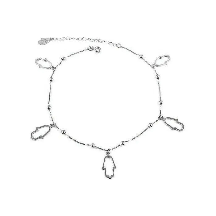 925 Silver Hamsa Cutout Anklet Rhodium Plated