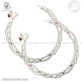 925 Sterling Silver Anklets Pair