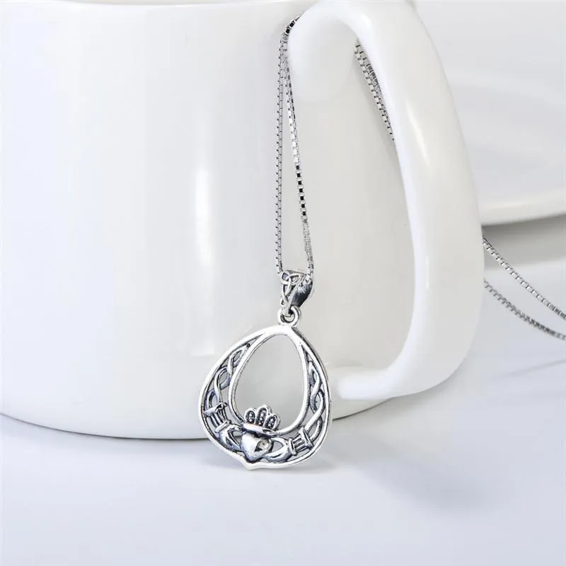 925 Sterling Silver Claddagh Pendant Necklace with 18" Chain