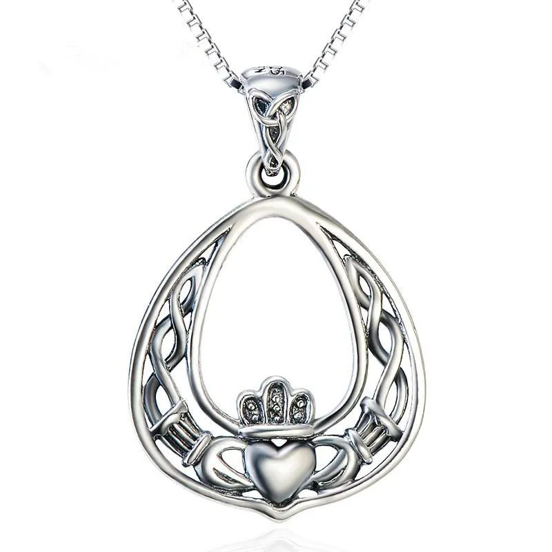 925 Sterling Silver Claddagh Pendant Necklace with 18" Chain