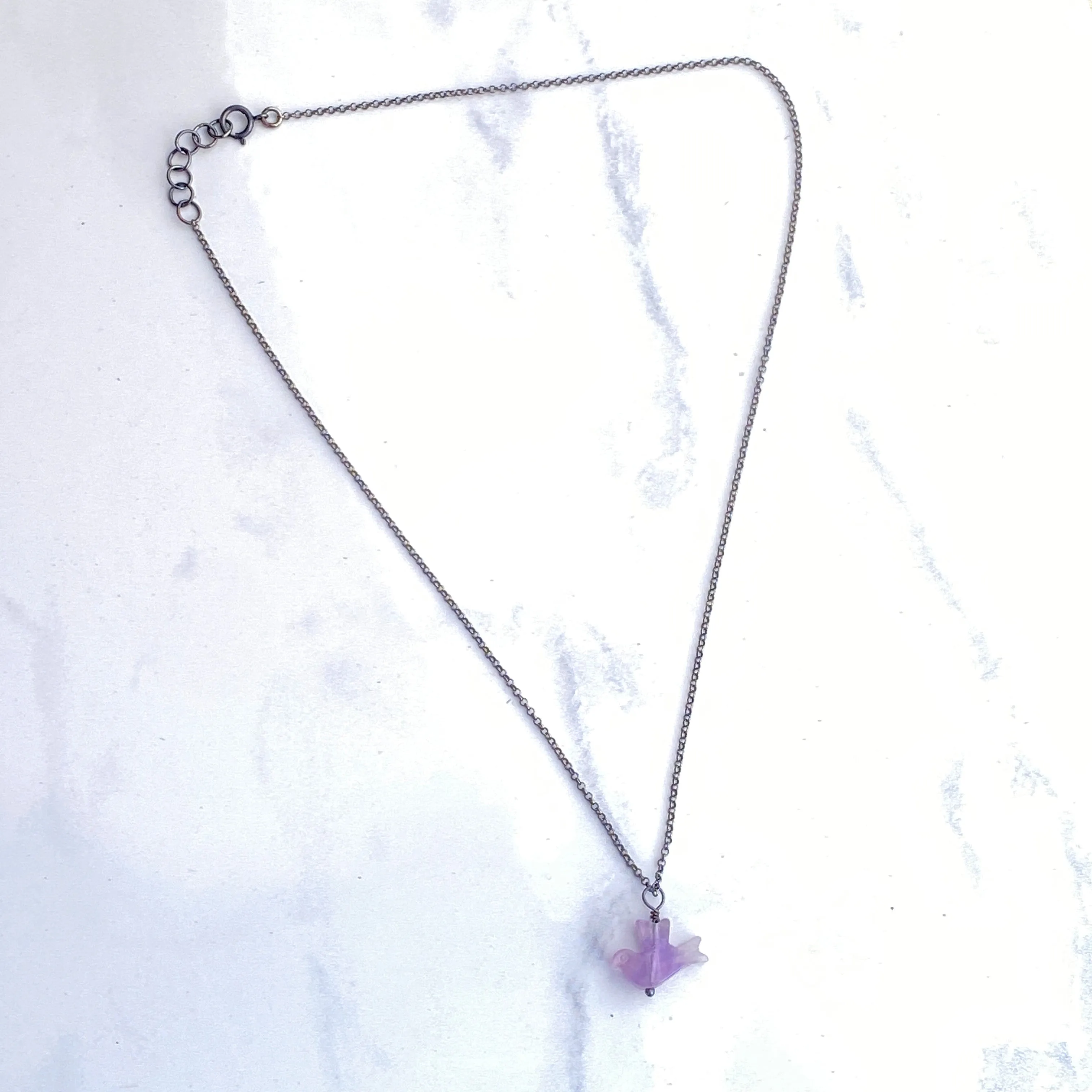 Amethyst gemstone Dove pendant Choker Necklace