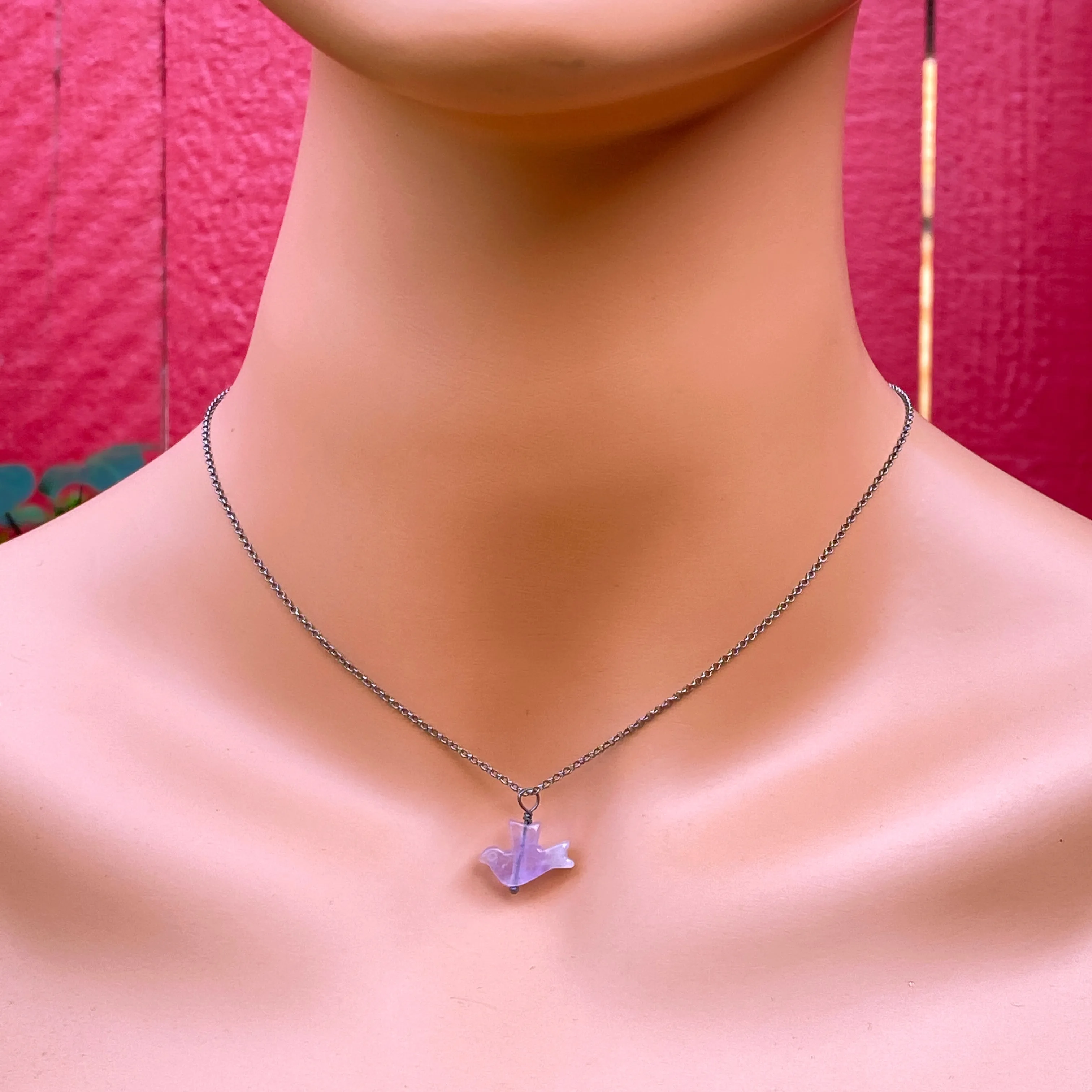 Amethyst gemstone Dove pendant Choker Necklace