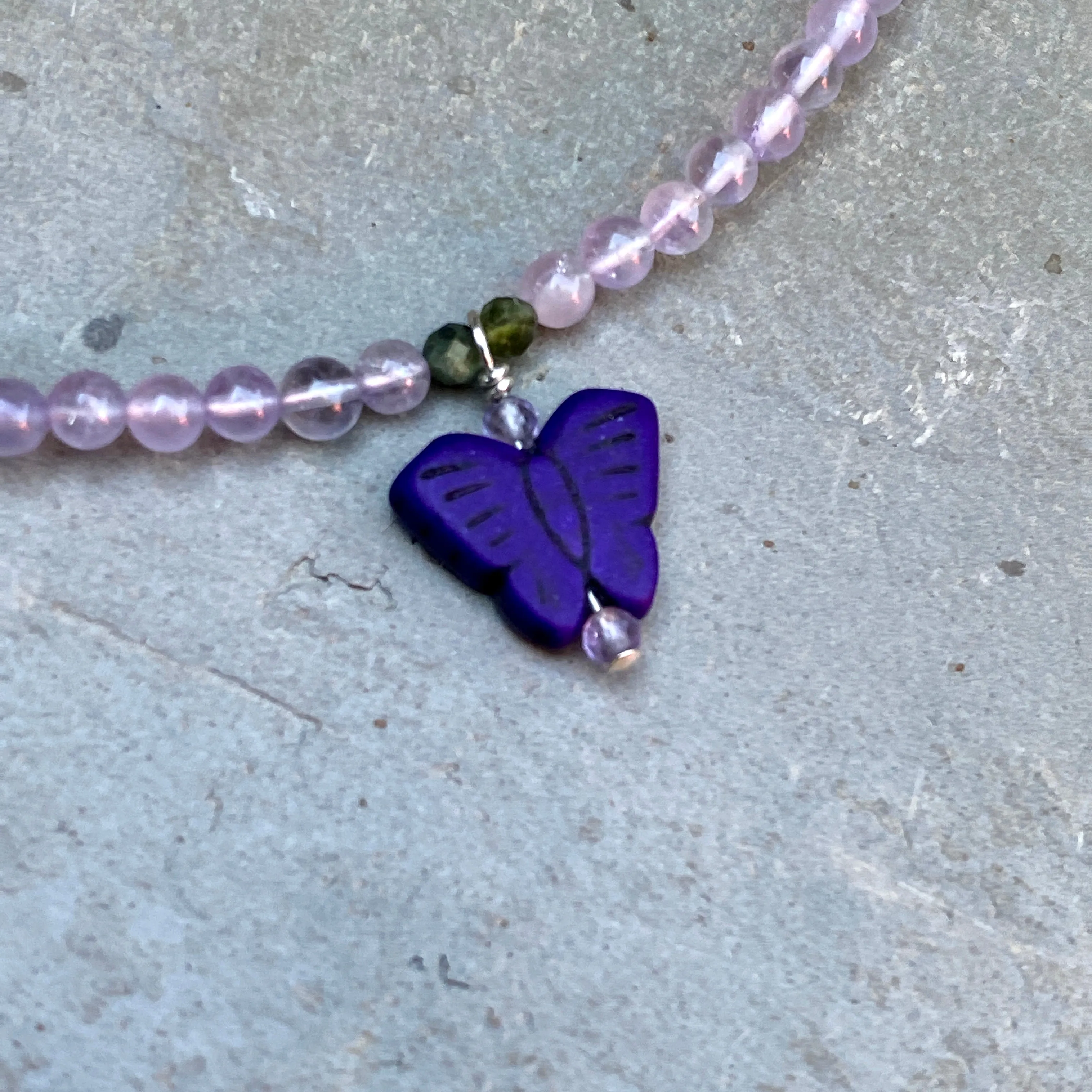 Amethyst gemstones, Green Tourmaline, and Howlite, Sterling Silver Anklet