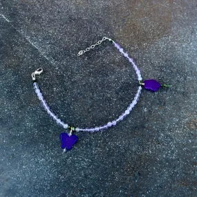 Amethyst gemstones, Green Tourmaline, and Howlite, Sterling Silver Anklet