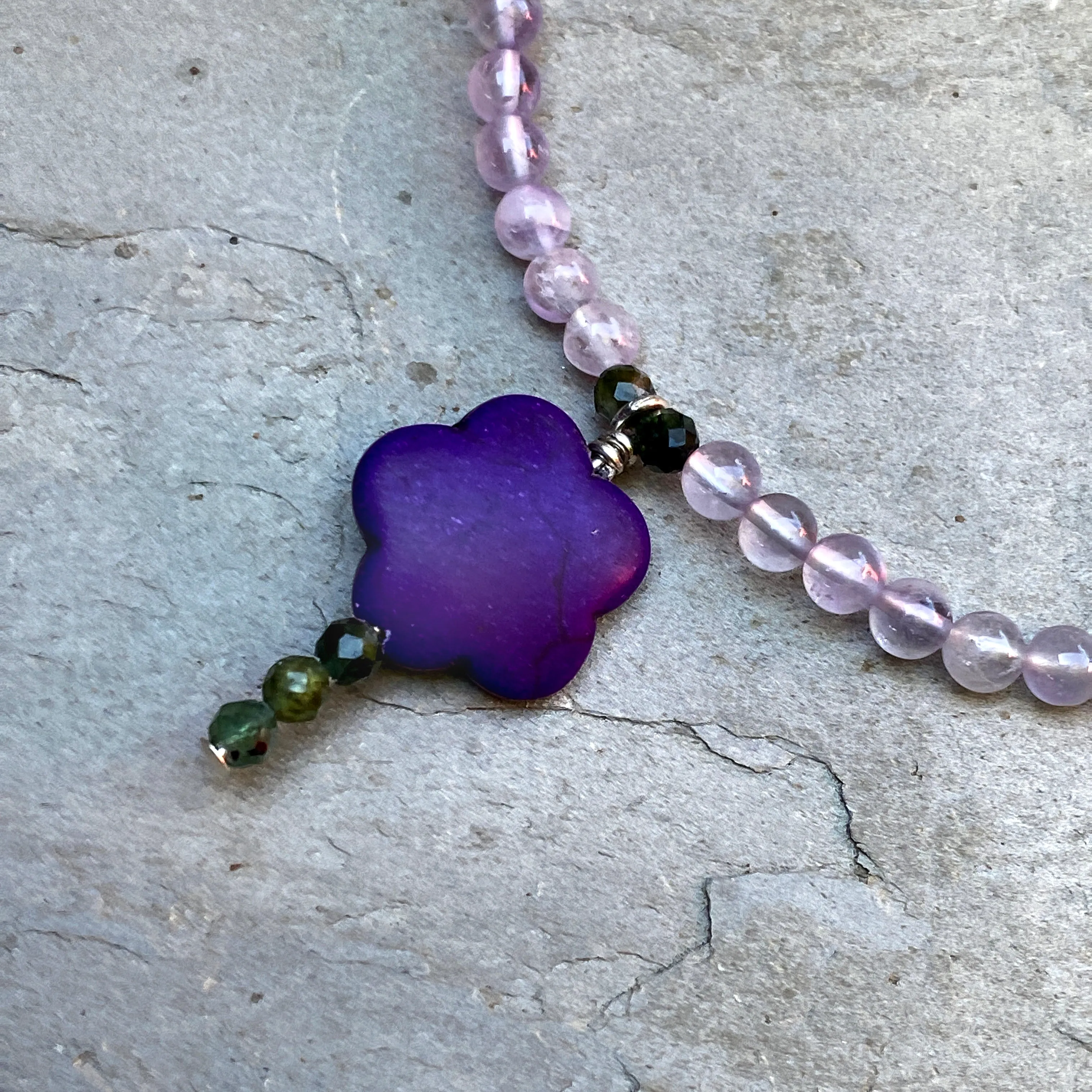 Amethyst gemstones, Green Tourmaline, and Howlite, Sterling Silver Anklet