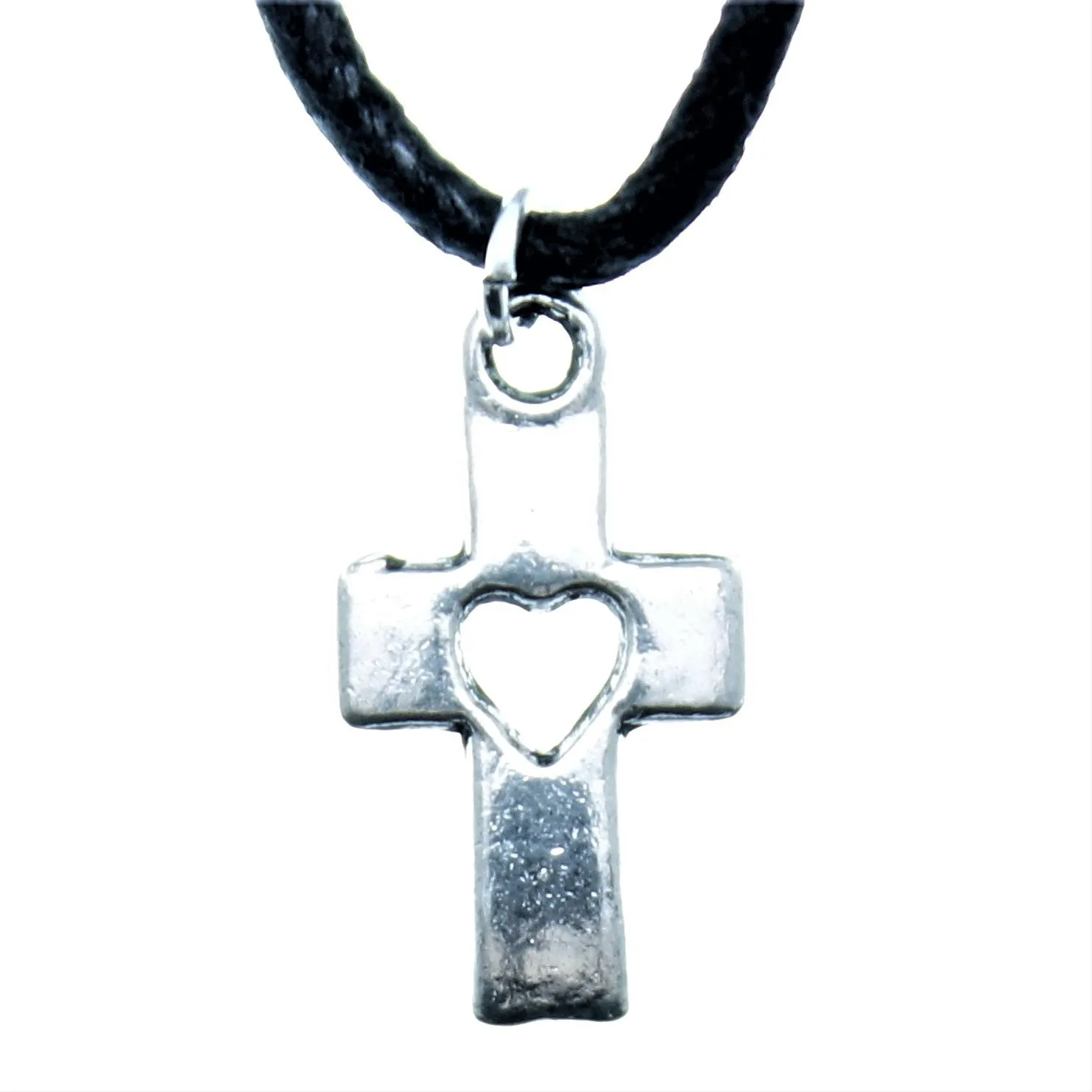 AVBeads Choker Necklace 18 Black Cord with Silver Cross Heart Charm Pendant 1004