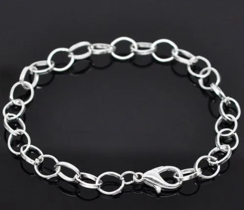 AVBeads Silver Plated Lobster Clasp Chain Link Bracelets 7-7/8 (20cm) 12pcs