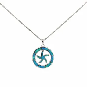 Baikalla Sterling Silver Lab-Made Blue Opal Dangle Starfish Pendant Necklace