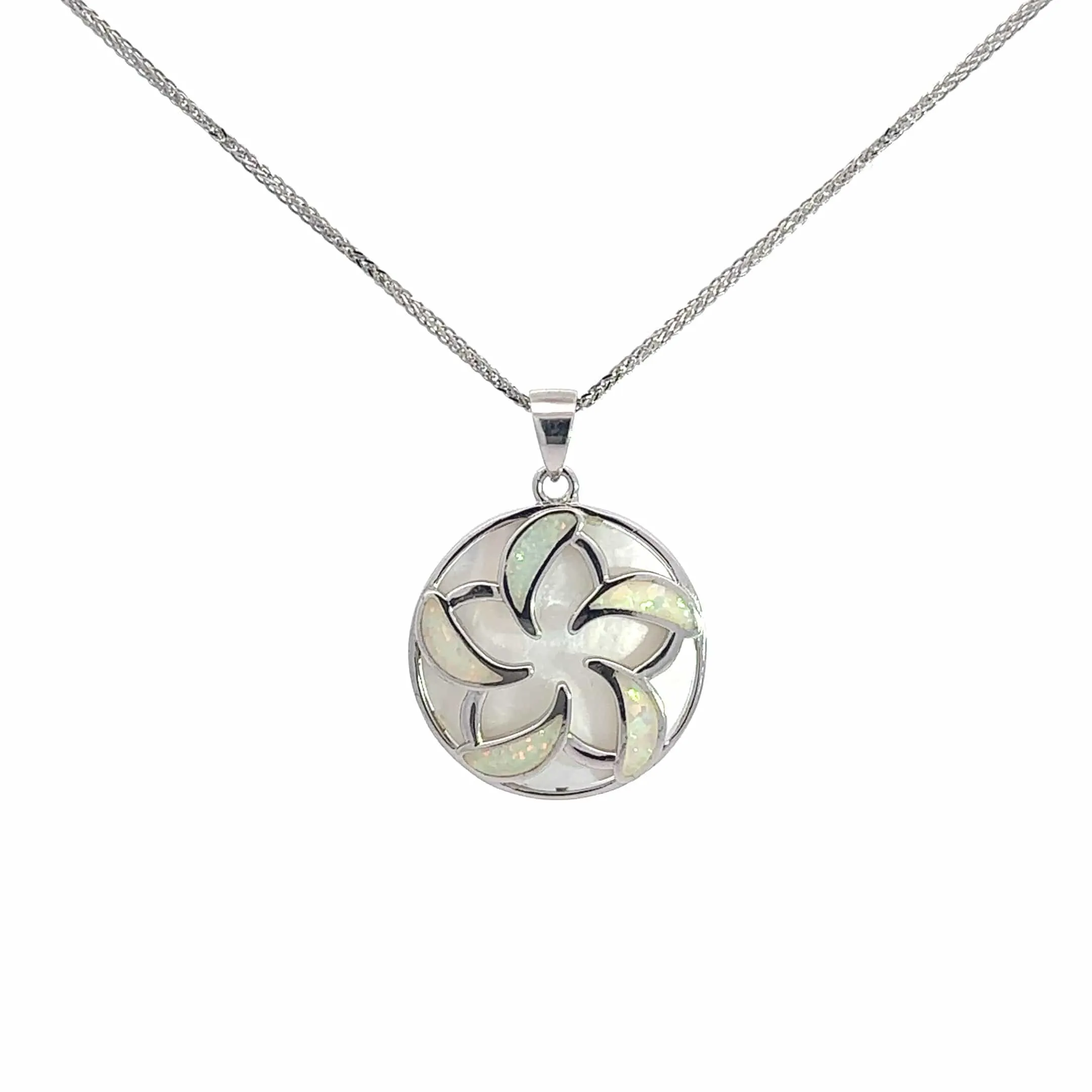 Baikalla Sterling Silver Lab-Made Opal Bauhinia Bezel Pendant Necklace