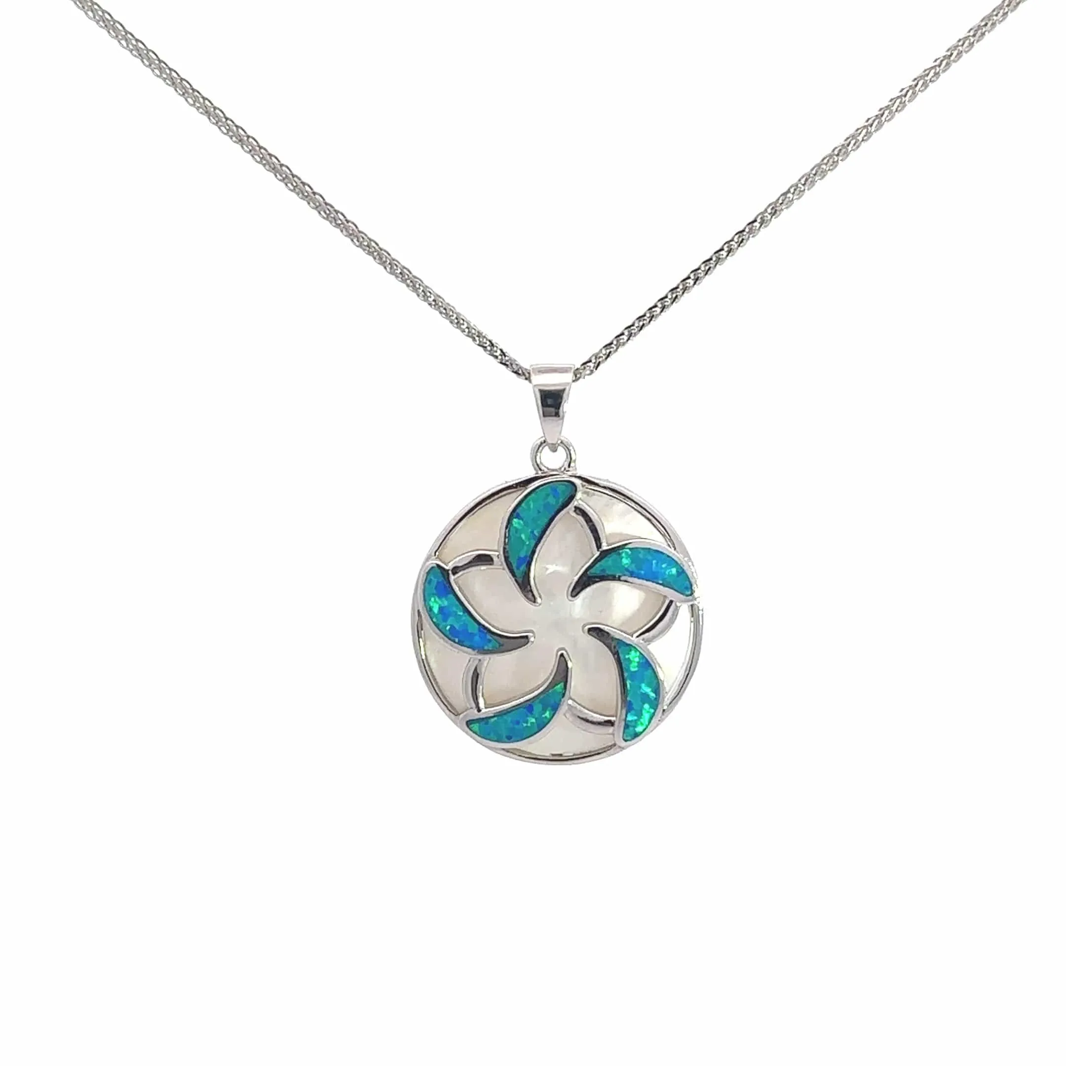 Baikalla Sterling Silver Lab-Made Opal Bauhinia Bezel Pendant Necklace