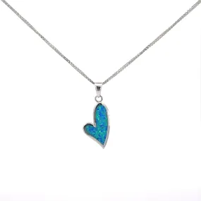 Baikalla Sterling Silver Lab-Made Opal Heart Bezel Pendant Necklace