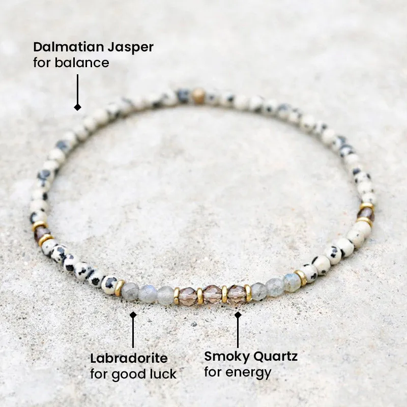 Balance and Good Luck Dalmatian Jasper and Labradorite Anklet