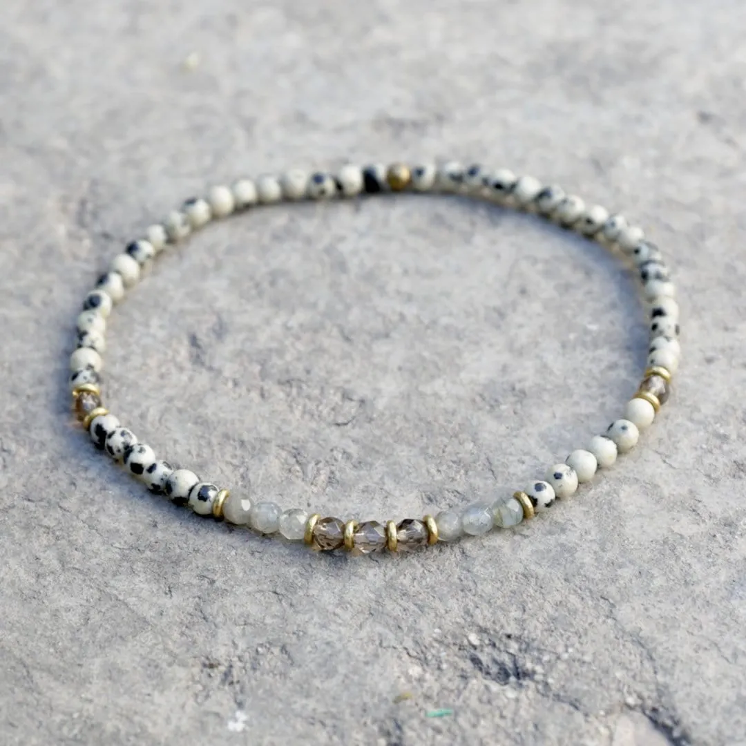 Balance and Good Luck Dalmatian Jasper and Labradorite Anklet