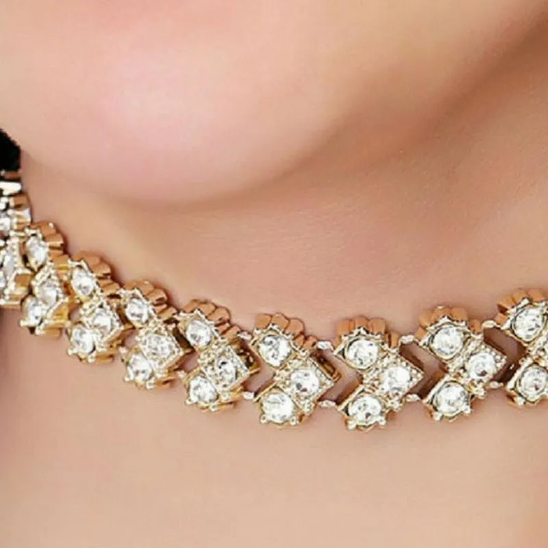 Band of Gold White Rhinestone Choker Necklace