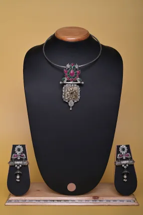 Banjara Style Silver Collar Hansuli with Single Pendant