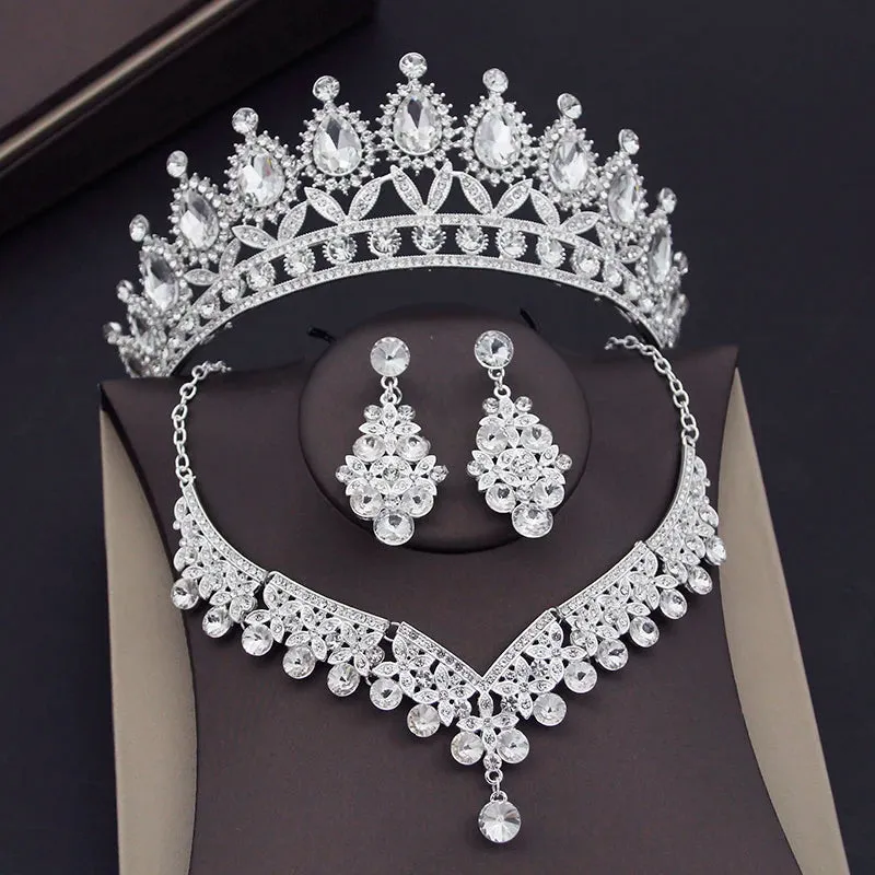 Baroque Crystal Bridal Jewelry Sets for Women Tiaras Crown Earrings Necklace Sets