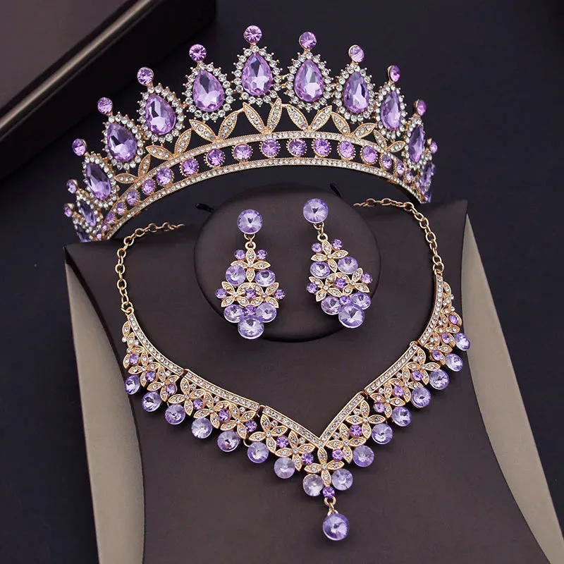 Baroque Crystal Bridal Jewelry Sets for Women Tiaras Crown Earrings Necklace Sets