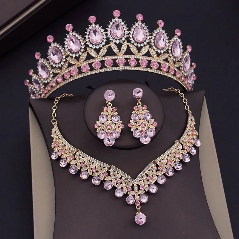 Baroque Crystal Bridal Jewelry Sets for Women Tiaras Crown Earrings Necklace Sets