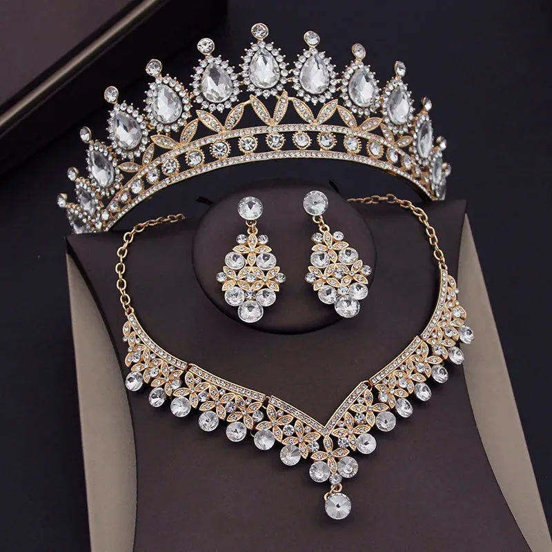 Baroque Crystal Bridal Jewelry Sets for Women Tiaras Crown Earrings Necklace Sets