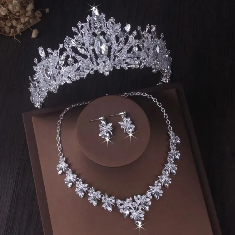 Baroque Crystal Bridal Jewelry Sets Tiaras Earrings Necklaces Costume Accessory Sets