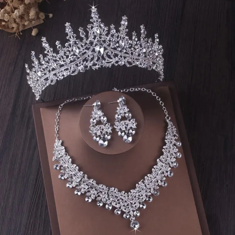 Baroque Crystal Bridal Jewelry Sets Tiaras Earrings Necklaces Costume Accessory Sets