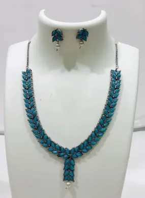 Beautiful Oxidized German Silver Turquoise Blue Necklace With Earrings