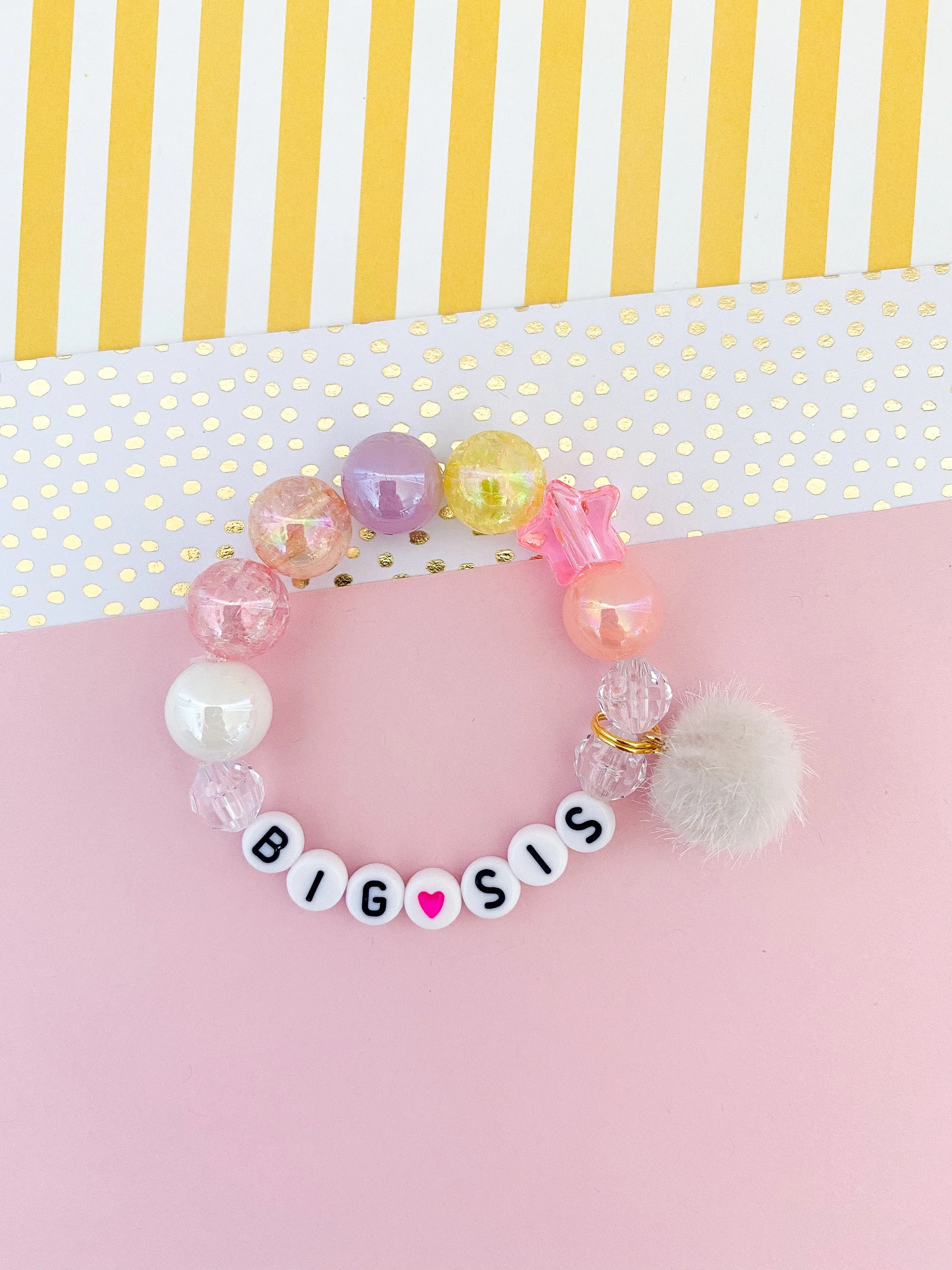 Big Sis AND Lil Sis Pom Pom Charm Bracelet - Set of 2