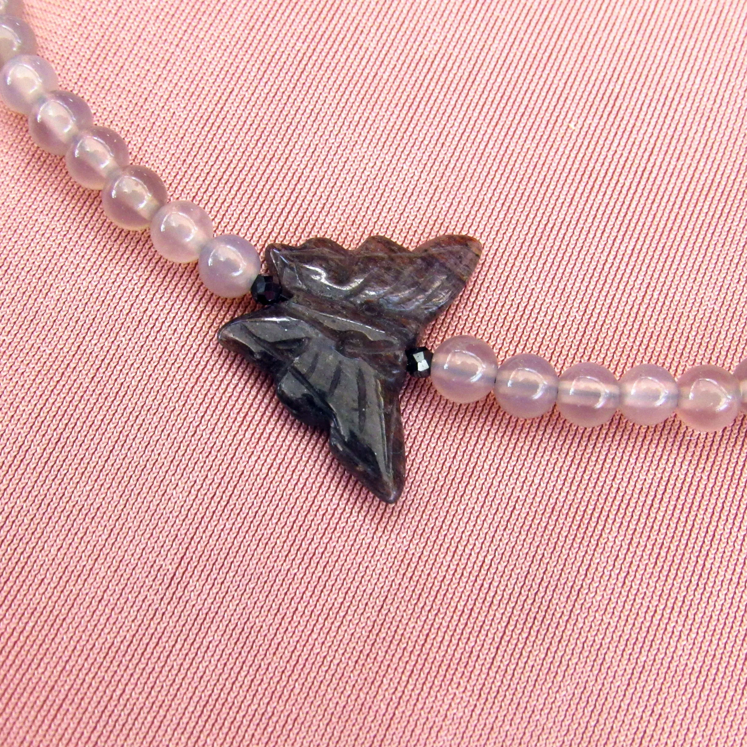 Black Aventurine Butterfly, Black Spinel, Grey Agates, and Oxidized Sterling Silver Anklet